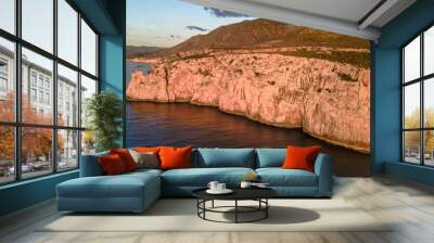 Panorama of the south-western coasts of Sardinia. Blue sea and headlands on the sea. Wall mural