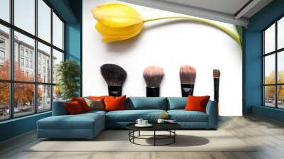 make up brushes for face powder isolated on white Wall mural