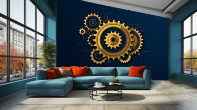 Abstract gear wheel mechanism background, machine and engineering tool equipment technology Wall mural