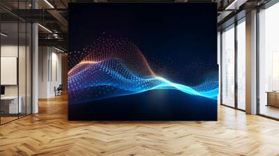 Abstract waving particle technology background design. Abstract wave moving dots flow particles, hi-tech and big data background. Wall mural