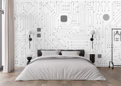 Black and white circuit electronic or electrical line with circuit board engineering technology concept vector background Wall mural