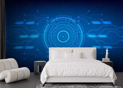 Blue circle and line technology abstract technology innovation concept vector background and glowing light Wall mural