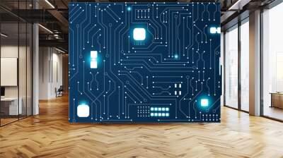 Blue circuit electronic or electrical line with circuit board engineering technology concept vector background Wall mural