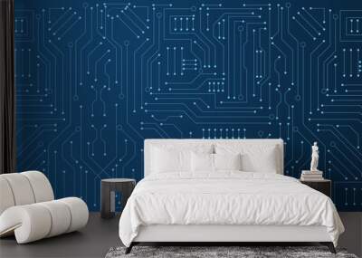 circuit board electronic or electrical line on blue engineering technology concept vector panorama background Wall mural