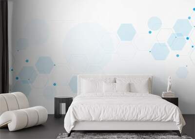 Geometric abstract background with blue hexagons. Structure molecule and communication. Science, technology and medical concept. Vector illustration Wall mural