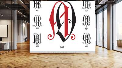 Vintage Monograms AO AL AN AR AP AU AV Wall mural