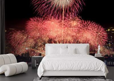 Beautiful fireworks at summer night in japan Wall mural