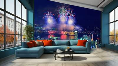 Beautiful fireworks at summer night in japan Wall mural