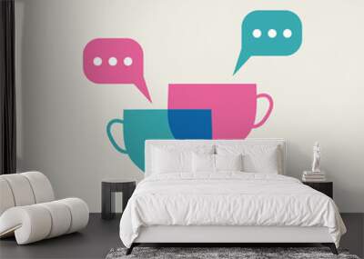 Coffee talk logo. Two cups of tea symbol Wall mural