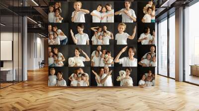 Isolated portrait of a children and parents,, family, people on black background Wall mural