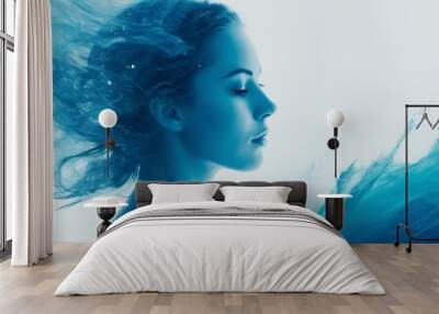 Blue water splash isolated Double Exposure A ghostly image Wall mural