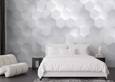 white geometric hexagonal honeycomb shape texture background 3d copy space Wall mural