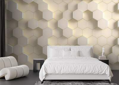 white yellow geometric hexagonal honeycomb shape texture background 3d concept Wall mural