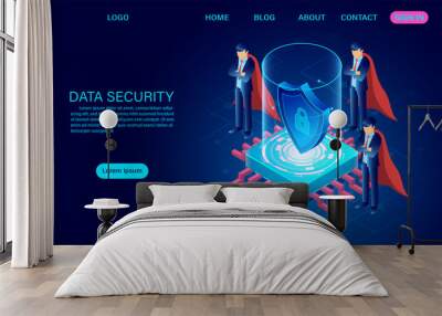 Data security concept. protects data from thefts data and hacker attacks. isometric flat design. Vector illustration Wall mural