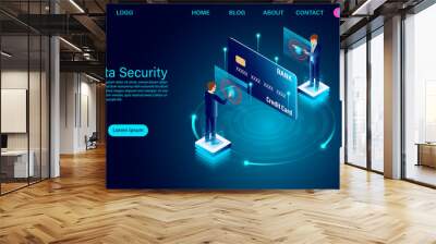 Data security modern concept. protection data finance from thefts and hacker attacks. isometric flat design. Vector illustration Wall mural