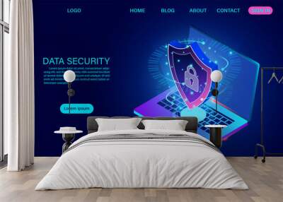 Data security modern concept. protects data from thefts data and hacker attacks. isometric flat design. Vector illustration Wall mural