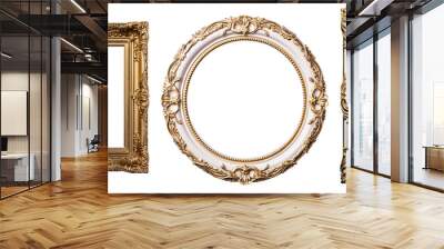 Antique carved gilded frame. Carved gilded frame on isolated background, Neoclassical full picture frame.  Wall mural