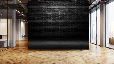 Black wall room background The surface of the brick dark jagged. Abstract black wall empty room background for interior design and decoration. Wall mural