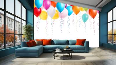 Colorful party balloons with isolated against transparent background. Christmas and happy birthday concept Wall mural