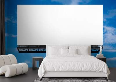 mockup large white blank billboard or white promotion poster displayed on the outdoor against the bl Wall mural