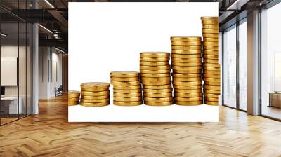 Piles money gold coins of gleaming with isolated against transparent background.  Wall mural