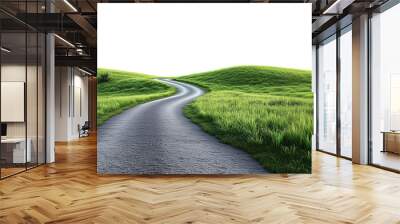 Road through grassfield border landscape grassland outdoors isolated against transparent background. Natural concept Wall mural