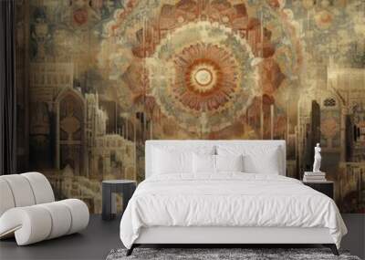 Timeworn Tapestry Pixel art rendition of a weathered tapestry wi Wall mural