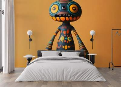 47. Playful art toy figure with exaggerated features and vibrant details standing on a clean surface â€“ar 16:9 Wall mural