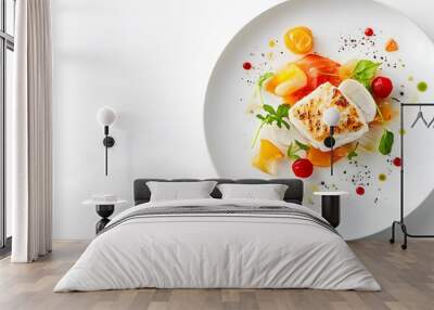 A clean modern presentation of a gourmet dish on a white background Wall mural