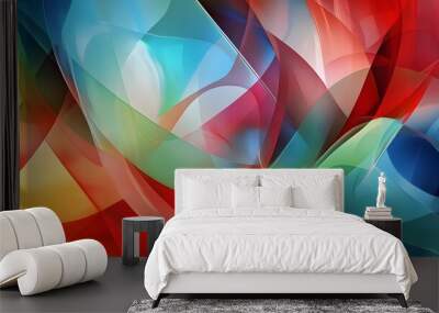 A colorful abstract background featuring a dynamic mix of red blue and green shapes with soft edges and overlapping elements Wall mural