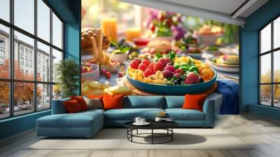 A fresh vibrant brunch table with 3D-rendered seasonal dishes and local ingredients Wall mural