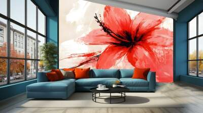 A rough brush stroke flower shape painted in one color with a textured hand-drawn effect Wall mural