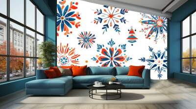 Classic snowflake vector designs with a Christmas twist featuring bright colors and holiday elements Wall mural