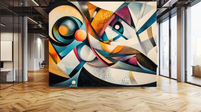 Complex and surreal abstract composition featuring fluid organic forms and sharp geometric shapes in contemporary colors Wall mural