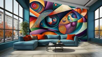 Intricate abstract art with vibrant organic shapes and precise geometric forms in a strange and beautiful design Wall mural