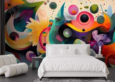 Intricate and surreal abstract art with strange organic forms and precise geometric shapes in vibrant colors Wall mural