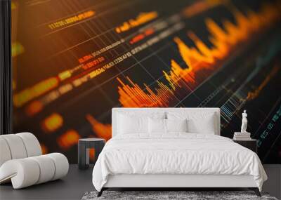 Real-time stock chart showing market fluctuations and trend lines on a trading screen Wall mural