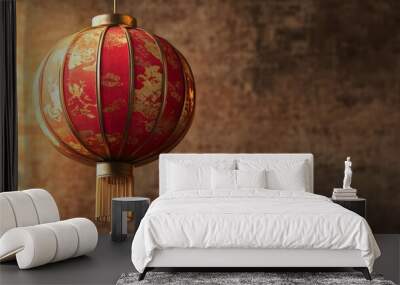 Red and gold Chinese lantern with traditional patterns in a round shape simple details Wall mural