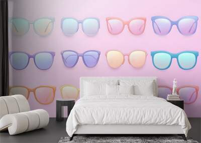 Simple pastel glasses set of icons with soft lines and pastel colors isolated on a clean background Wall mural