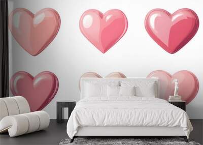 Simple pastel heart set of icons with smooth edges and soft pink color isolated on a white background Wall mural