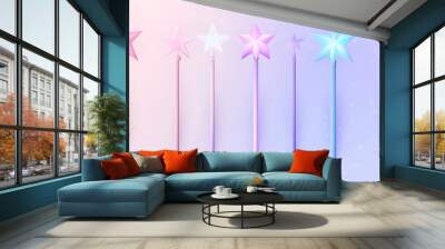 Simple pastel magic wand set of icons with smooth star shape and soft colors isolated on a plain background Wall mural