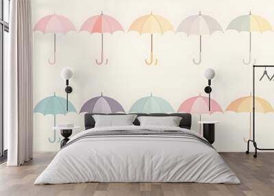 Simple pastel umbrella set of icons with soft colors isolated on a light background Wall mural