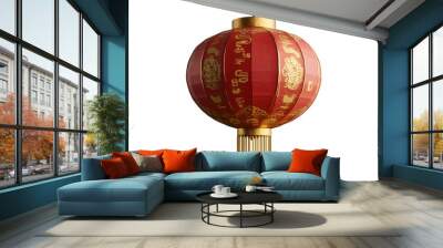 Simplistic round Chinese lantern with red and gold patterns and cartoon-style detailing Wall mural