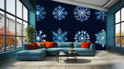 Stylized snowflake vector illustration set with Christmas motifs winter elements and geometric designs in a modern festive style Wall mural