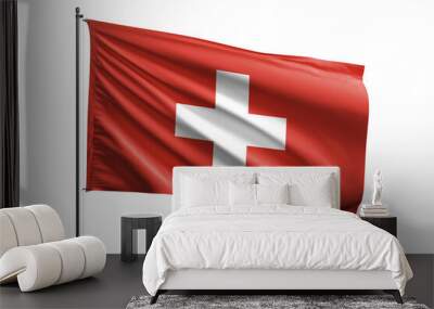 3d illustration flag of Switzerland. Switzerland flag waving isolated on white background with clipping path. flag frame with empty space for your text. Wall mural