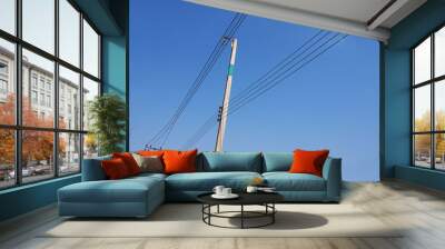 cable power lines on electricity pole Wall mural