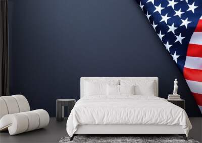 American flag with stars and stripes on a dark background, symbolizing patriotism and national pride in the United States. Wall mural