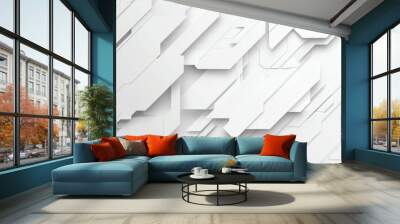 Modern abstract white geometric background with layered and overlapping shapes, perfect for technology and design concepts. Wall mural