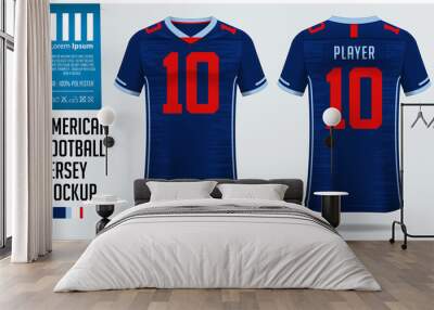 American football jersey mockup template design for sport club. Football t-shirt sport. Front view and back view rugby football uniform. Vector art and Illustration. Wall mural