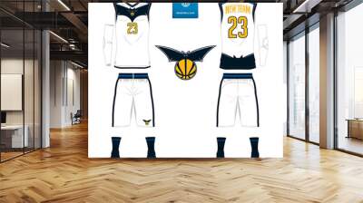 Basketball jersey, shorts, socks template for basketball club. Front and back view sport uniform. Tank top t-shirt mock up with basketball flat logo design on label. Vector Illustration. Wall mural